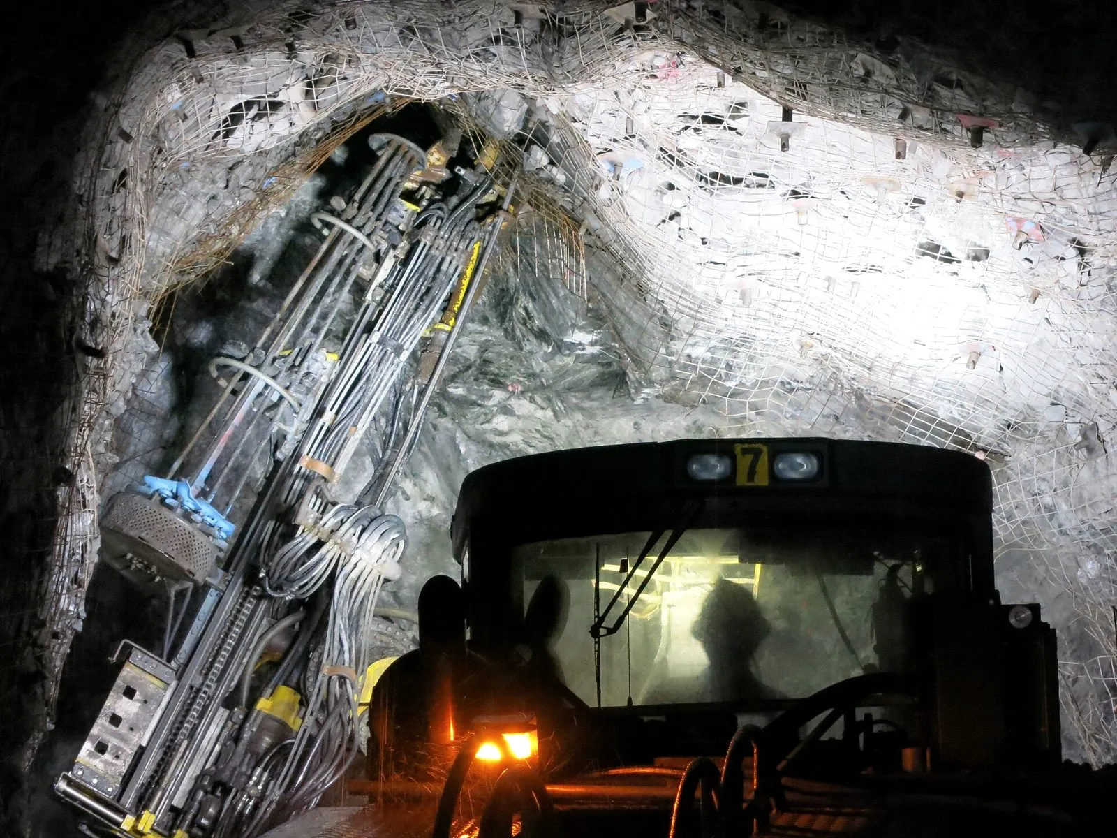 Underground drill rig in a mine drive